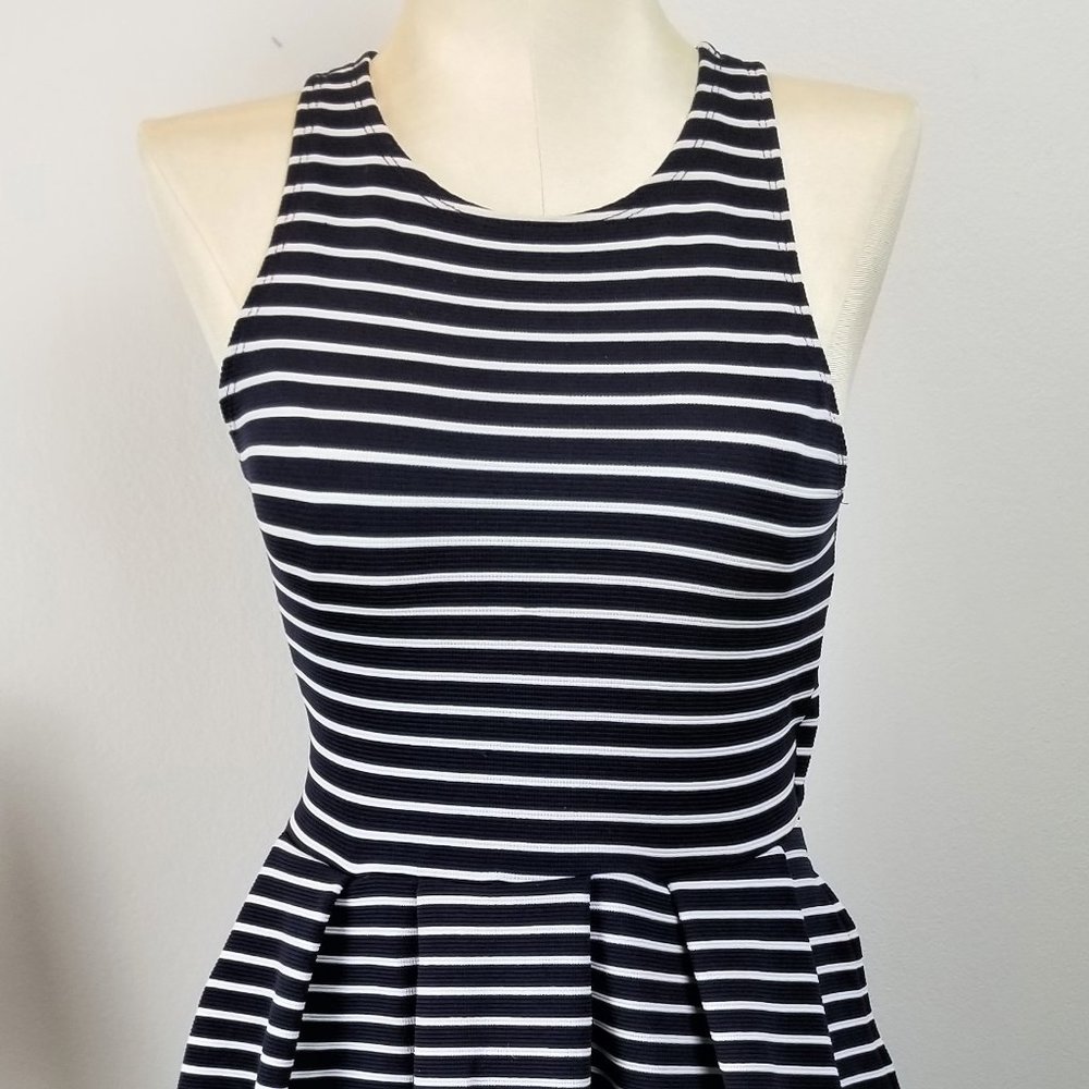 Navy & White Striped Dress Sleeveless Cut Out Back